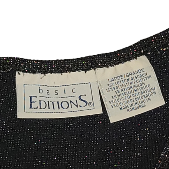 Basic Editions Black & Gold Metallic V-Neck Sweater Size L - Picture 3 of 6